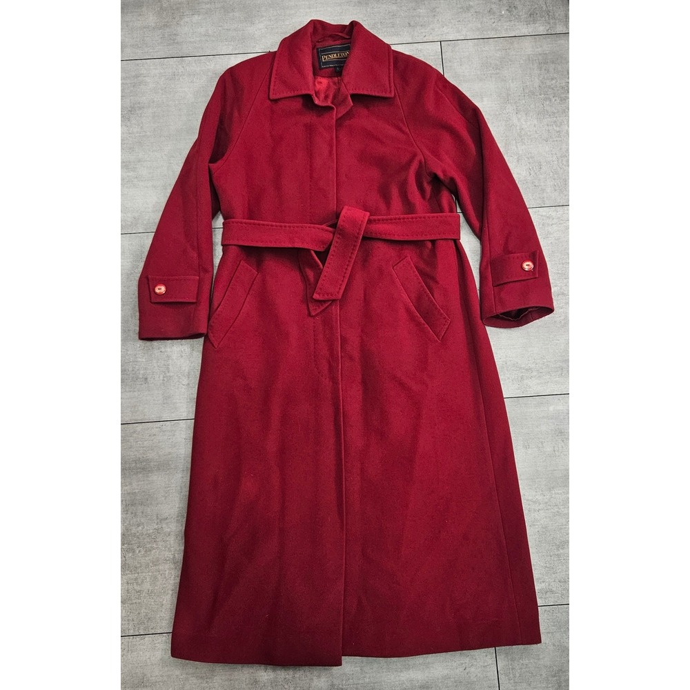 Vtg Pendleton Red Wool Cashmere Blend Belted Trench Coat Italian Fabric Size 10